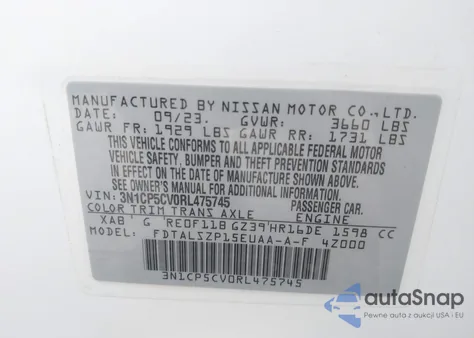 2024 Nissan Kicks Sv Xtronic Cvt из США, поврежденный, VIN 3N1CP5CV0RL475745